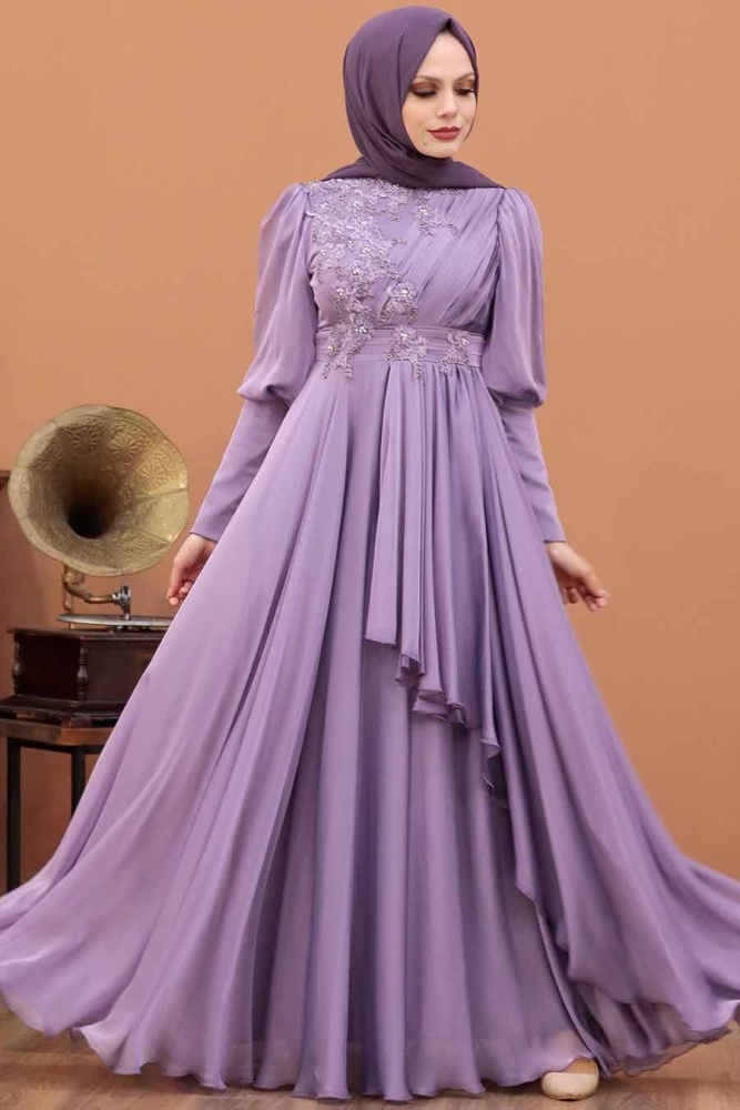 Neva Style - Modern Lila Islamic Bridesmaid Dress 21930LILA - 2