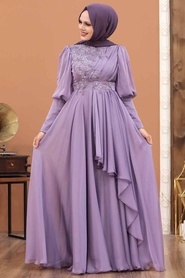 Neva Style - Modern Lila Islamic Bridesmaid Dress 21930LILA - Thumbnail