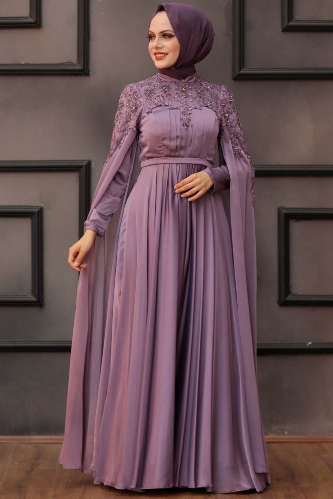 Neva Style - Satin Lila Islamic Bridesmaid Dress 21990LILA - 1