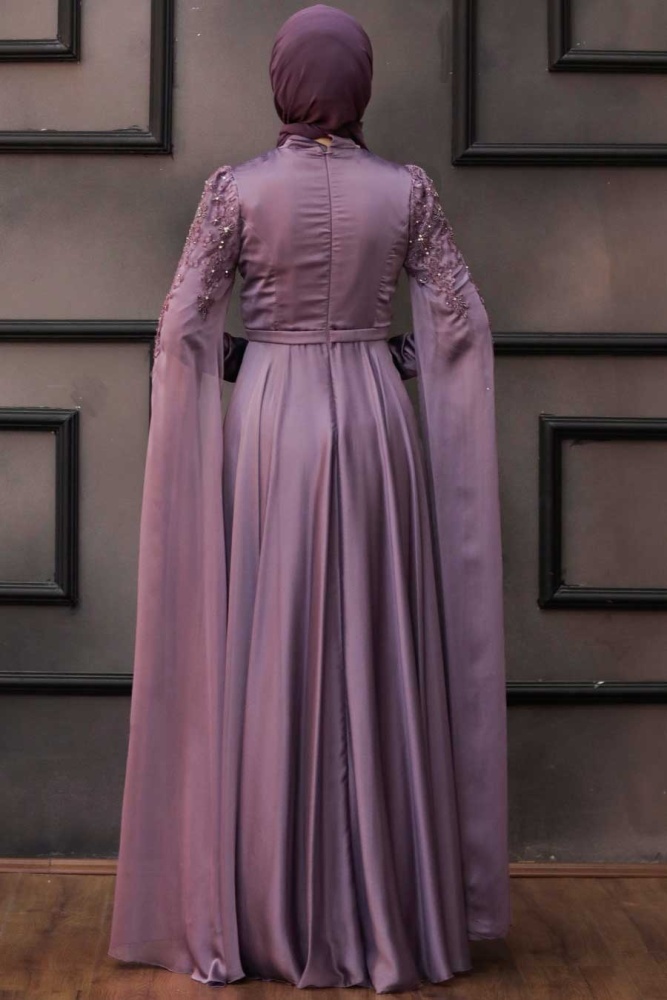 Neva Style - Satin Lila Islamic Bridesmaid Dress 21990LILA - 2