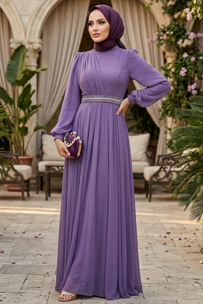 Neva Style - Elegant Lila Muslim Fashion Wedding Dress 22040LILA - 1