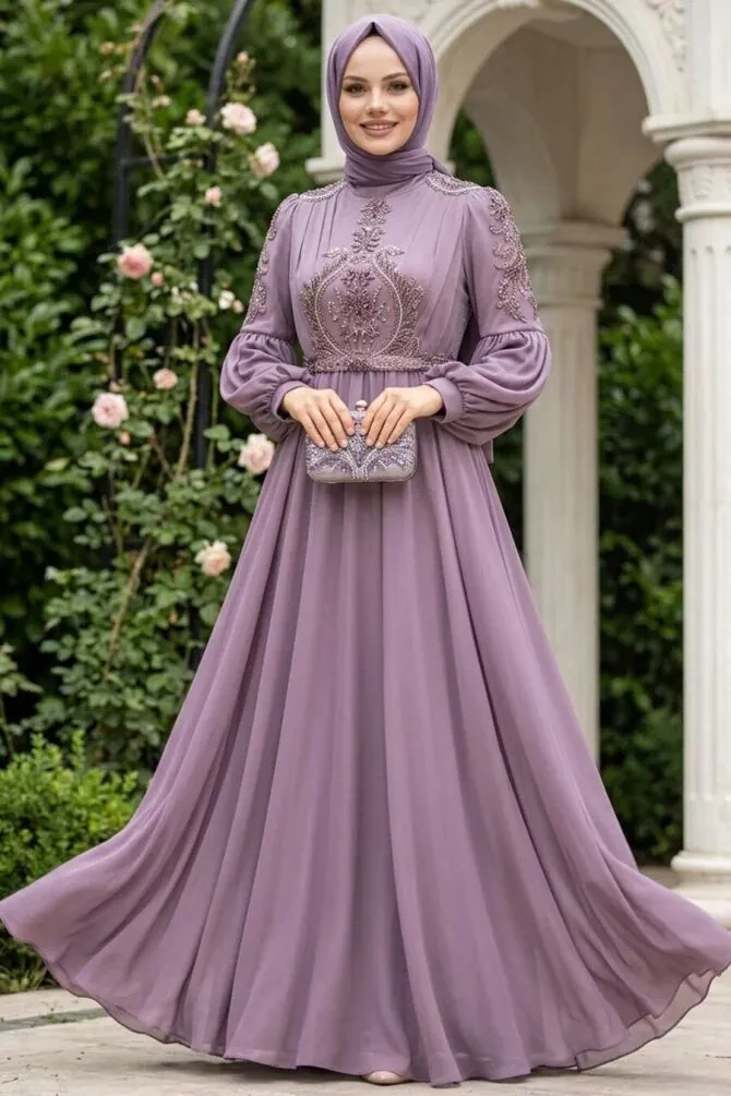 Neva Style - Elegant Lila Muslim Fashion Evening Dress 2212LILA - 1