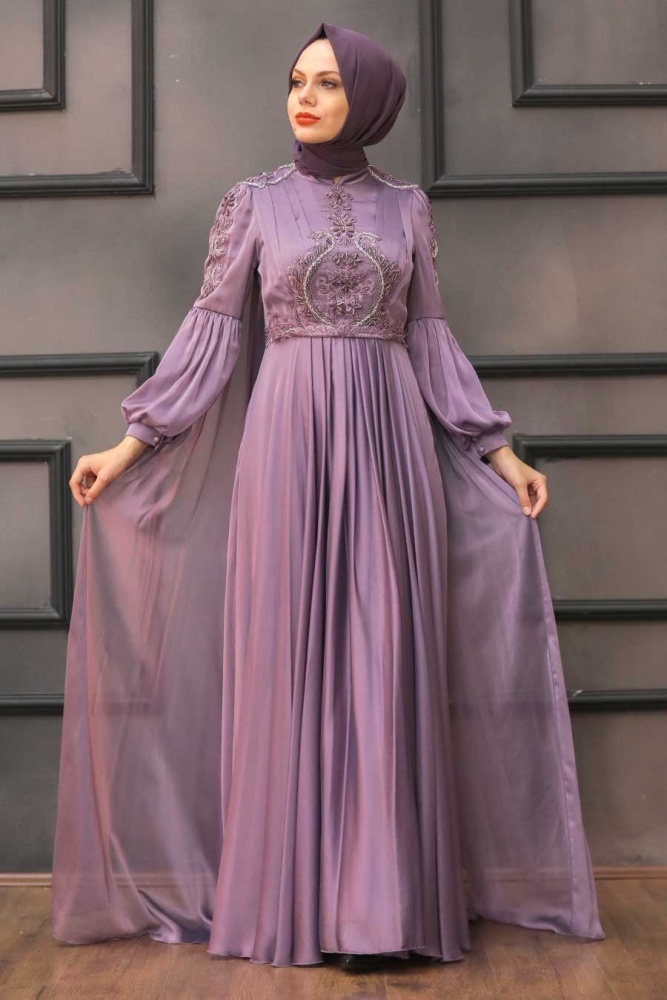 Neva Style - Elegant Lila Muslim Fashion Evening Dress 2212LILA - 2