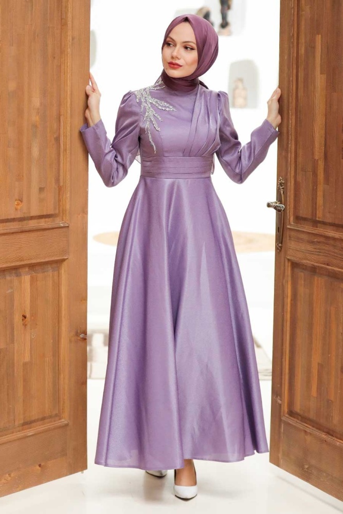 Neva Style - Lila Turkish Hijab Evening Dress 22301LILA - 2