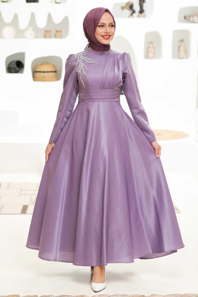 Neva Style - Lila Turkish Hijab Evening Dress 22301LILA - 3