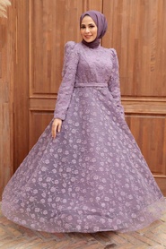 Neva Style - Elegant Lila Muslim Bridal Dress 2238LILA - Thumbnail