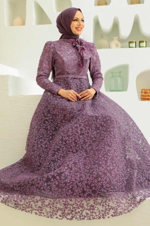 Lila Hijab Evening Dress 22421LILA - Thumbnail