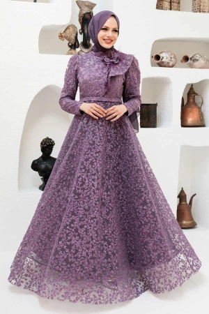 Lila Hijab Evening Dress 22421LILA - Thumbnail