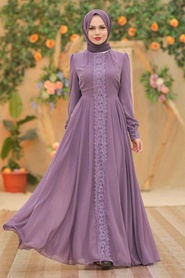 Neva Style - Luxorious Lila Islamic Clothing Engagement Dress 2760LILA - Thumbnail