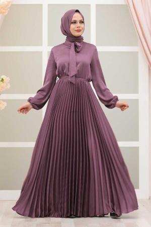 Neva Style - Satin Lila Islamic Clothing Engagement Dress 3031LILA - 1