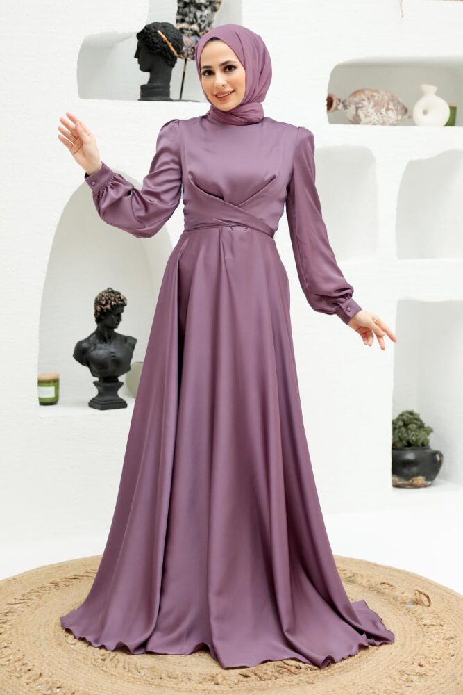 Neva Style - Satin Lila Modest Islamic Clothing Wedding Dress 3064LILA - 1