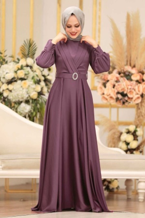 Neva Style - Satin Lila Muslim Fashion Wedding Dress 31290LILA - 1