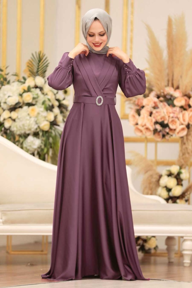 Neva Style - Satin Lila Muslim Fashion Wedding Dress 31290LILA - 1
