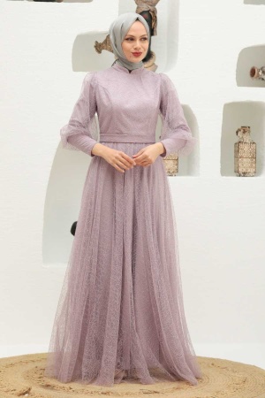 Neva Style - Long Sleeve Lila Hijab Wedding Dress 32763LILA - 1