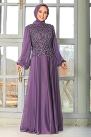 Lila Hijab Evening Dress 3322LILA - Thumbnail