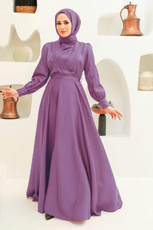Neva Style - Satin Lila Islamic Engagement Gown 3367LILA - 1