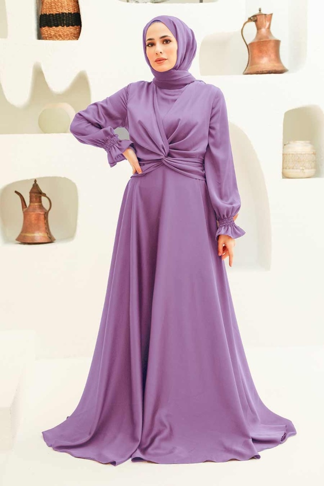 Neva Style - Stylish Lila Islamic Clothing Engagement Dress 3389LILA - 1