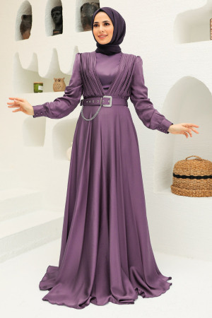 Neva Style - Long Sleeve Lila Islamic Long Sleeve Maxi Dress 3454LILA - 1