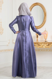 Neva Style - Stylish Dark Lila Modest Islamic Clothing Wedding Dress 3755KLILA - Thumbnail