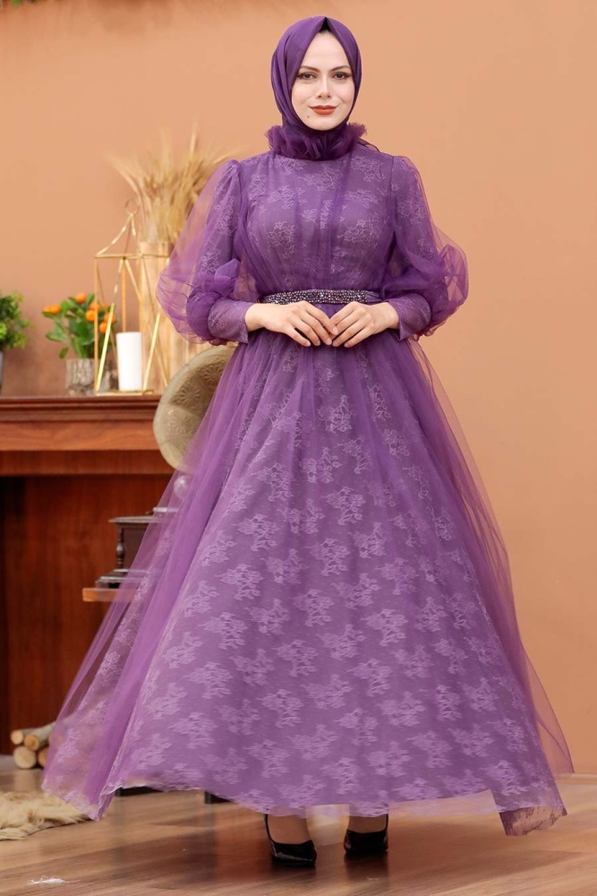 Neva Style - Stylish Lila Muslim Wedding Dress 40440KLILA - 2