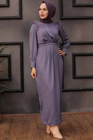 Neva Style - Satin Lila Hijab Engagement Dress 4199LILA - Thumbnail