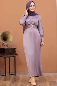 Neva Style - Long Lila Hijab Evening Gown 43650LILA - Thumbnail