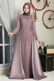 Lila Hijab Evening Dress 7600LILA - Thumbnail