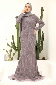 Neva Style - Luxorious Lila Muslim Evening Gown 820LILA - Thumbnail