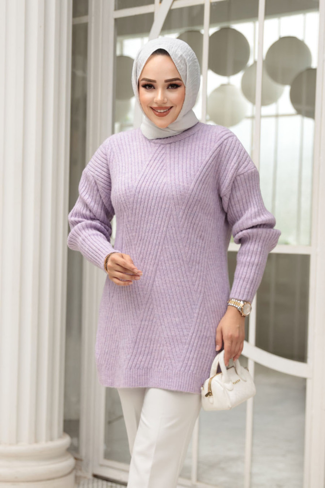 Lila Tesettür Triko Kazak Tunik 7852LILA - 2