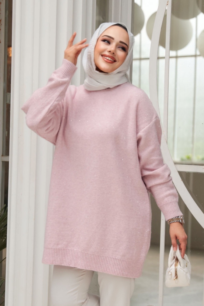 Lila Tesettür Triko Kazak Tunik 8824LILA - 3