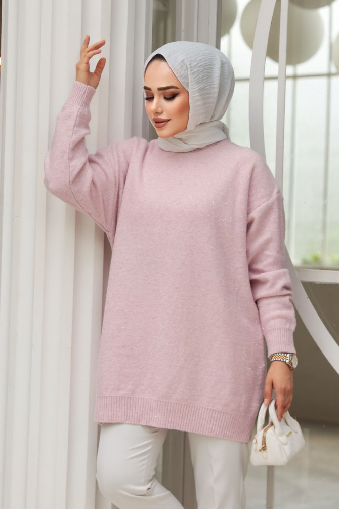 Lila Tesettür Triko Kazak Tunik 8824LILA - 2