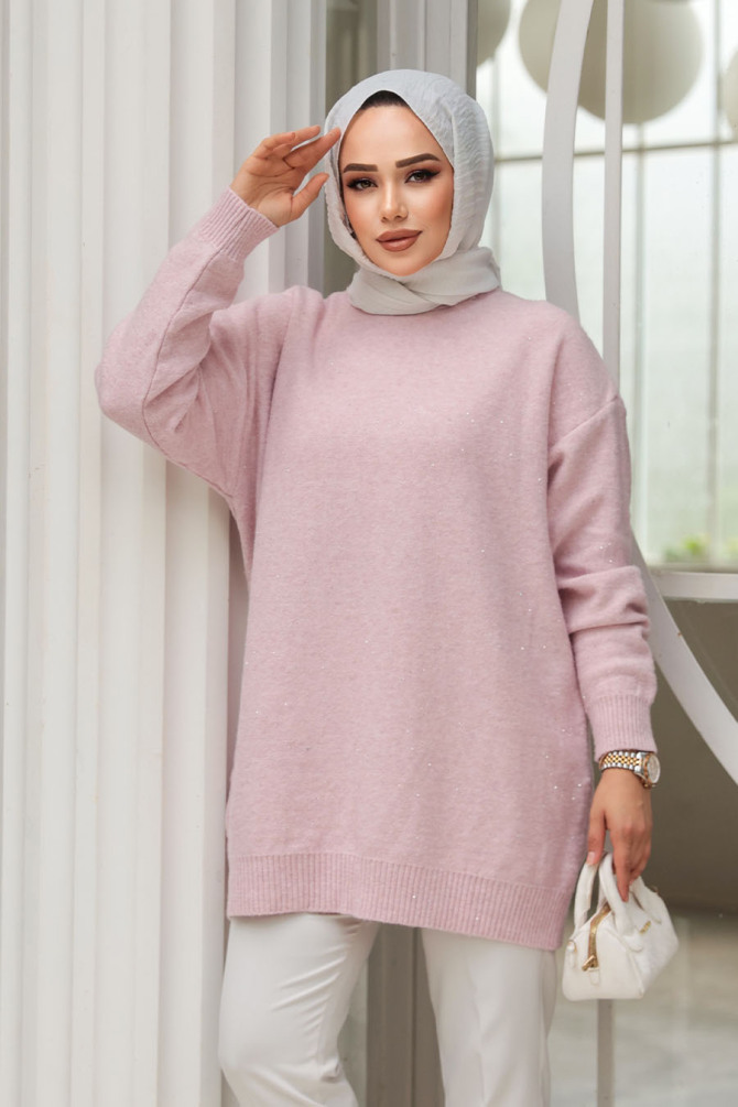 Lila Tesettür Triko Kazak Tunik 8824LILA - N.S NEVA STYLE