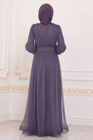 Lilas Foncé - Tesettürlü Abiye Elbise - Robe de Soirée Hijab - 40275KLILA - Thumbnail