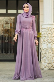 Lilas - Tesettürlü Abiye Elbise - Robe de Soirée Hijab - 21490LİLA - Thumbnail