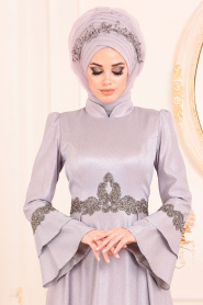 Lilas-Tesettürlü Abiye Elbise - Robe de Soirée Hijab 36970LILA - Thumbnail