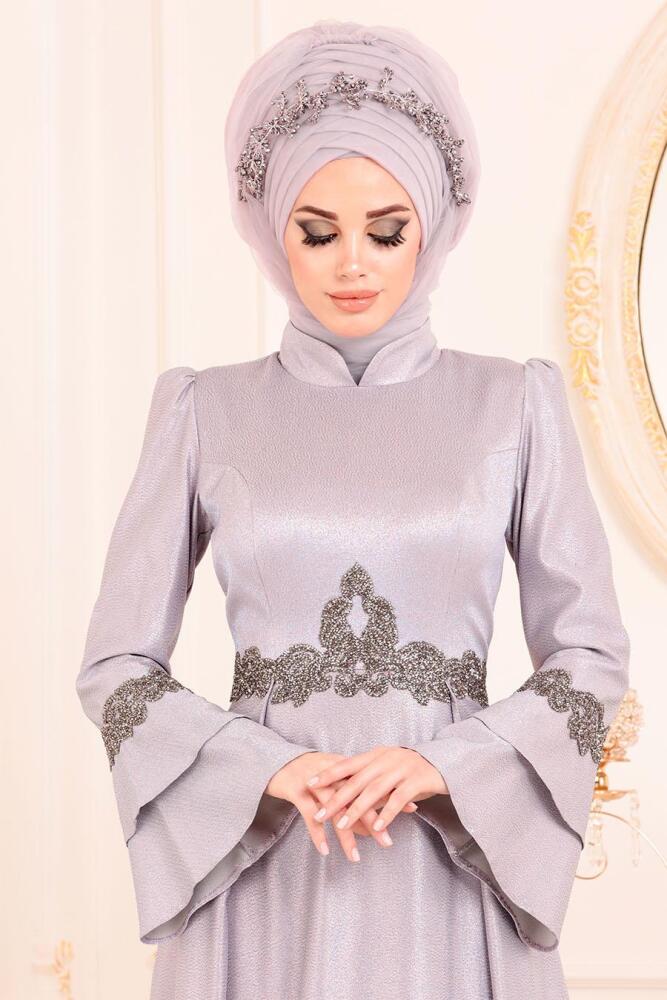 Lilas-Tesettürlü Abiye Elbise - Robe de Soirée Hijab 36970LILA - 2