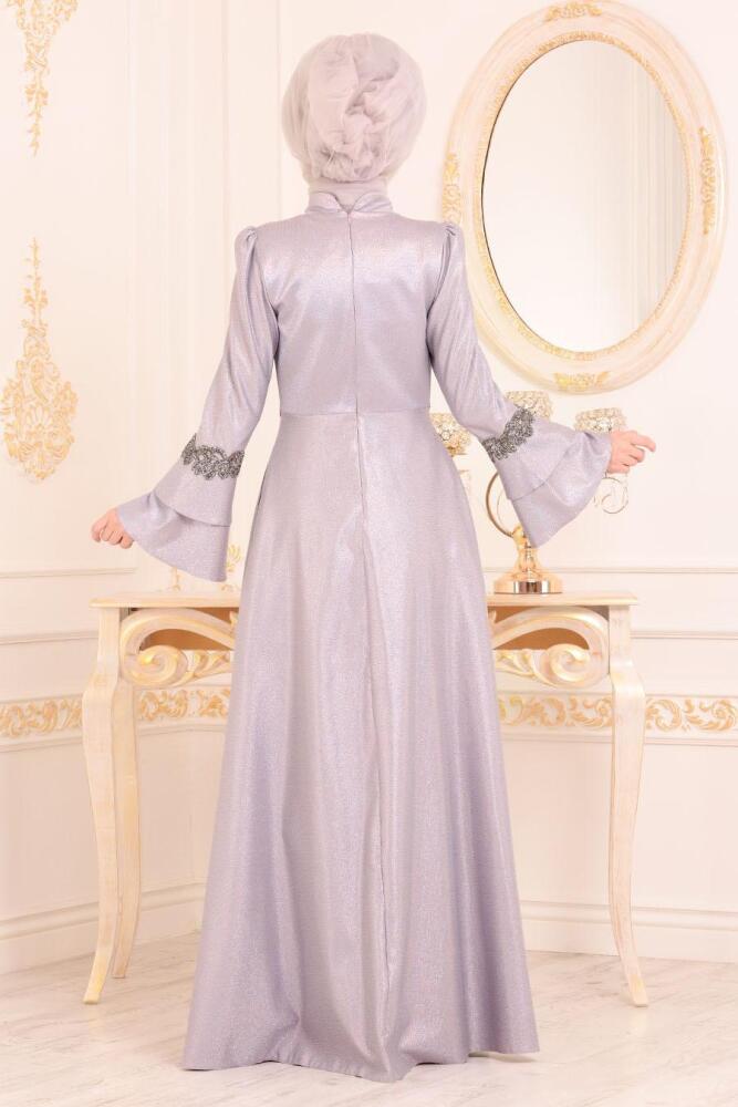 Lilas-Tesettürlü Abiye Elbise - Robe de Soirée Hijab 36970LILA - 3
