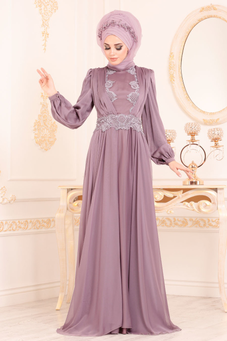 Lilas-Tesettürlü Abiye Elbise -Robe de Soirée Hijab 37331LILA