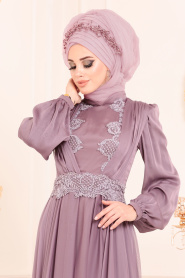 Lilas-Tesettürlü Abiye Elbise -Robe de Soirée Hijab 37331LILA - Thumbnail