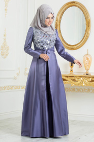 Lilas-Tesettürlü Abiye Elbise - Robe de Soirée Hijab 3755KLILA - Thumbnail