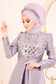 Lilas-Tesettürlü Abiye Elbise - Robe de Soirée Hijab 3755LILA - Thumbnail