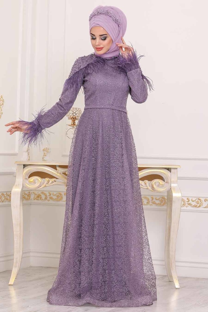 Lilas - Tesettürlü Abiye Elbise - Robe de Soirée Hijab - 3940LILA - 1