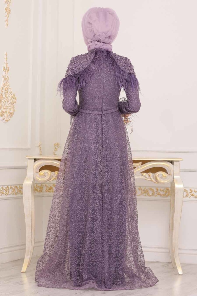 Lilas - Tesettürlü Abiye Elbise - Robe de Soirée Hijab - 3940LILA - 2