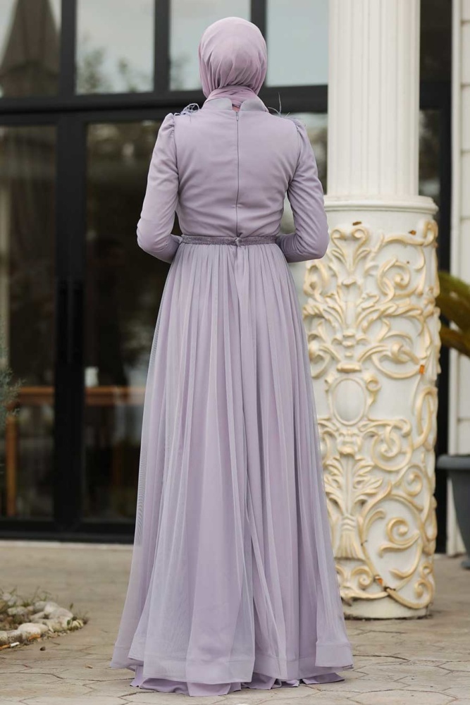 Lilas - Tesettürlü Abiye Elbise - Robe de Soirée Hijab - 3959LILA - 2