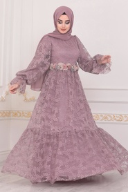 Lilas - Tesettürlü Abiye Elbise - Robe de Soirée Hijab - 40411LILA - Thumbnail