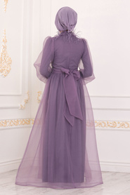 Lilas - Tesettürlü Abiye Elbise - Robe de Soirée Hijab - 40701LILA - Thumbnail