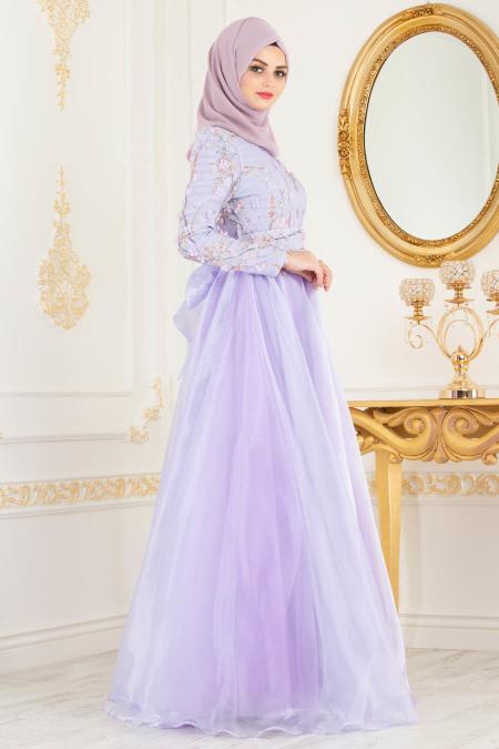 Lilas - Tesettürlü Abiye Elbise - Robes de Soirée 70441LILA - 2