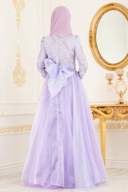 Lilas - Tesettürlü Abiye Elbise - Robes de Soirée 70441LILA - 3