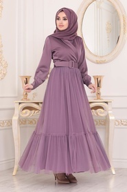 Lilas- Tesettürlü Abiye Elbise - Robes de Soirée Hijab - 22171LILA - Thumbnail