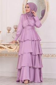 Lilas- Tesettürlü Abiye Elbise - Robes de Soirée Hijab - 22701LILA - Thumbnail
